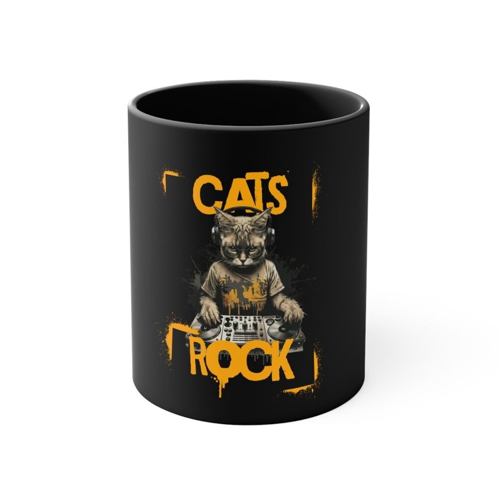 Cats Rock Black Ceramic Coffee Mug Handle Tea Cup Gift 11oz